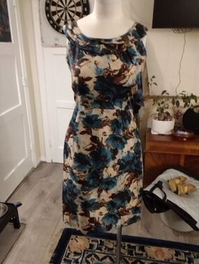 Vintage Kate Spade Floral Sleeveless Blue and Brown Midi Dress